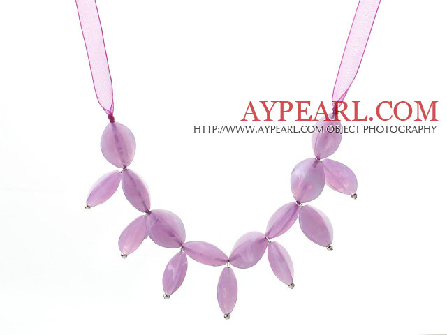 Fashion Style Violet Color Acrylic Necklace with Violet Ribbon