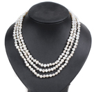Fashion Style 3 Strand Natural White Freshwater Pearl Necklace