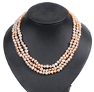 Fashion Style 3 Strand Natural Pink Freshwater Pearl Necklace