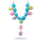 Assorted Multi Color Acrylic Y Shape Necklace with Silver Color Metal Chain