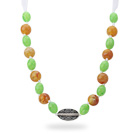 Assorted Green and Bronw Color Acrylic Necklace with White Ribbon