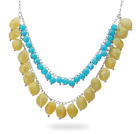 Mote Stil Two Layer Blue and Lemon Color akryl Halskjede med Metal Chain