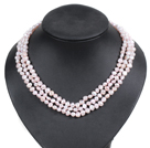 Fashion Style 3 Strand Natural Light Pretty Pink Freshwater Pearl Necklace