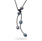 Style Simple 10-11mm noir perle d'eau douce collier en cuir avec cuir noir