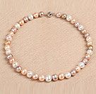 Best Mother Gift Graceful 10-11mm Natural Smooth White & Pink Pearl Party Necklace
