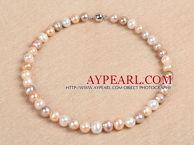 Best Mother Gift Graceful 10-11mm Natural Glatt hvit & Pink Pearl partiet halskjede