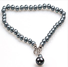 Classic Design 10Mm Grey Black Round Seashell Pendant Necklace(Pendant Can Be Removed)