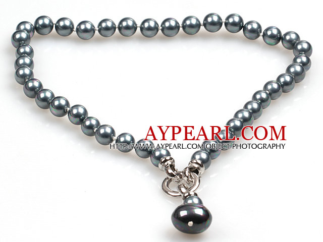 Классический дизайн 10мм Круглый Серый Черный Seashell ожерелье (подвеска может быть удален)
