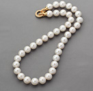 Classic Design Round A Grade 11-12mm White Freshwater Pearl Beaded Knotted Necklace with Gold Plated Clasp