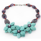 Wholesale Elegant Style Assorted Amethyst and Carnelian and Turquoise Flower Necklace
