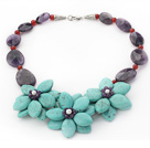 Elegant Style Assorted Amethyst and Carnelian and Turquoise Flower Necklace