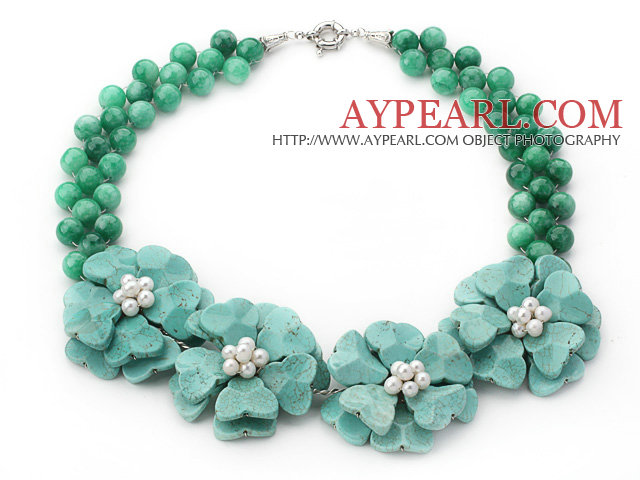 2013 Summer New Design Green Malaysia Jade and Green Turquoise Flower Party Necklace