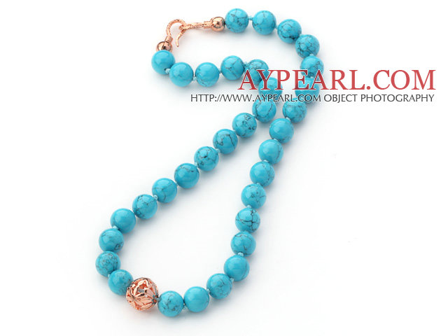 12 χιλιοστά γύρο μπλε Turquouise με το μαύρο καλώδιο Beaded κόμπους Necklaec με χρυσό χρώμα Rose μεταλλικ