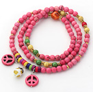 Rose collier Howlite rose Deyed de série avec des accessoires de paix couleur rose