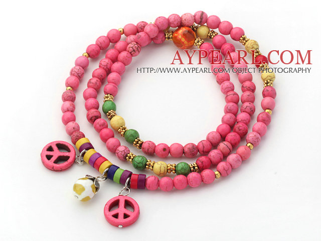 Pink Series Deyed Pink Howlite necklace with Pink Color Peace Accessories