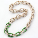 Ny Design 6mm rund hvite og grønne Howlite Link Beaded halskjede