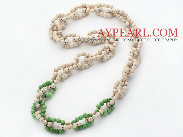 Ny Design 6mm runda vita och gröna howlit länk pärlstav halsband