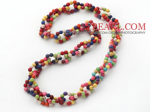 New Design Round Assorted Dyed Multi Color Howlite Link Beaded Necklace