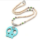 Série blanche Howlite blanc collier avec pendentif crâne Turquoise vert