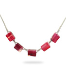Simple Style Cylinder Shape Dyed Hot Pink Agate Necklace with White Thread