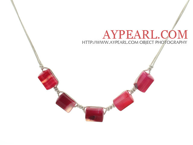 La forme de cylindre simple Style teints Collier Agate rose chaud avec fil blanc