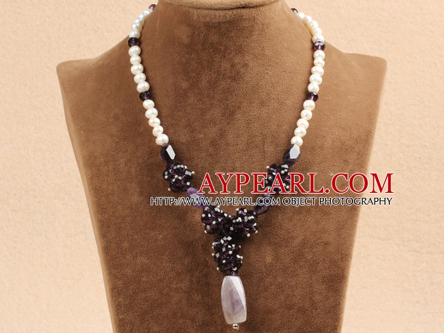 Collier avec pendentif Chips Fshion Natural White Pearl Amethyst