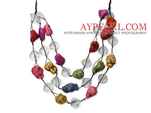 2013 Summer New Design Multi Layer Assorted Multi Color Turquoise and Clear Crystal Necklace