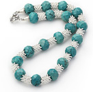 New Design Faceted Green Turquoise Necklace with Silver Color Metal Spacer Accessories