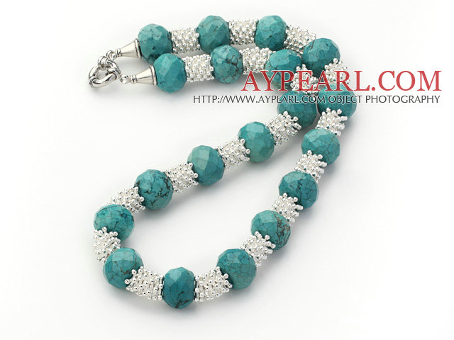 New Design Faceted Green Turquoise Necklace with Silver Color Metal Spacer Accessories