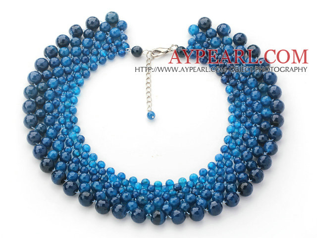 2013 Sommaren nya Design runda blå agat Choker halsband med justerbar kedja