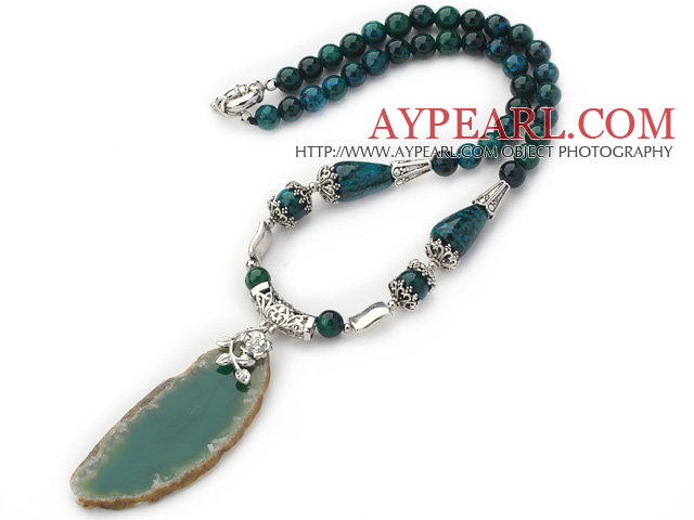 Phoenix Stone Necklace with Irregular Shape Green Agate Slice Pendant