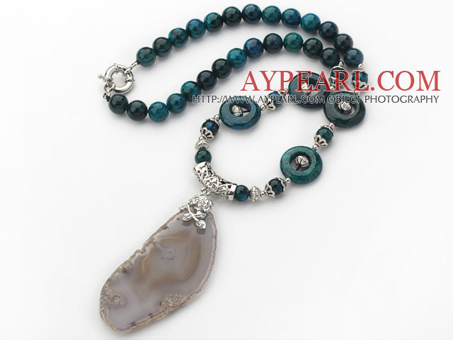 Phoenix Stone Necklace with Irregular Shape Gray Agate Slice Pendant