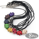 8 Pieces Multi Color Elephant Shape Pendant Necklaces with Black Leather (Total 8 Pieces)