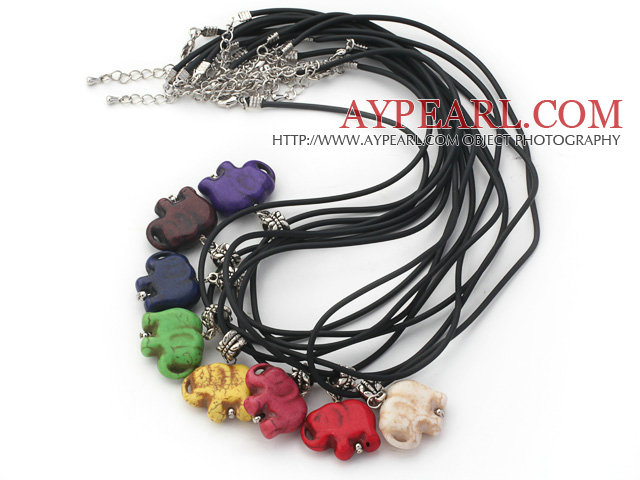 8 Pieces Multi Color Elephant Shape Pendant Necklaces with Black Leather (Total 8 Pieces)