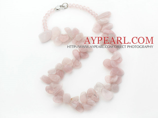 Pink Series Uregelmessig Shape Topp Boret Rose Quartz og Pink Crystal halskjede