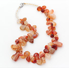 Orange Series Uregelmessig Shape Topp Boret Natural Agate og Clear Crystal halskjede