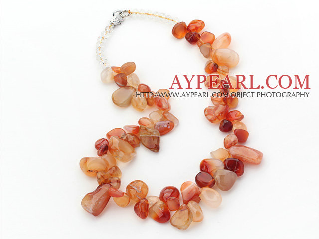 Orange Series Irregular Shape Top Drilled Natural Agate and Clear Crystal Necklace