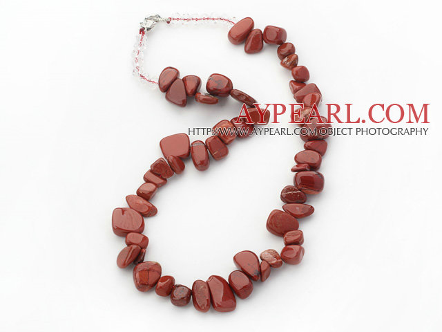 Red Series Irregular Shape Top Drilled Red Jasper and Clear Crystal Necklace