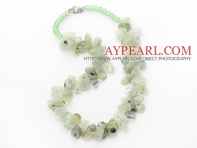 Green Series Irregular Shape Top Drilled Prehnite and Green Crystal Necklace