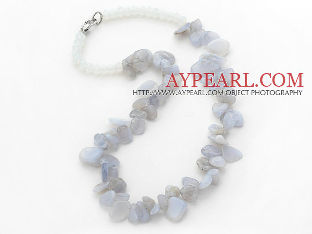Violet Series Irregular Shape Top Drilled Violet Agate and Clear Crystal Necklace