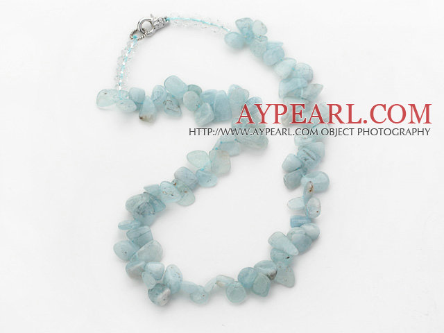 Light Blue Series Uregelmessig Shape Topp Boret Aquamarine og Clear Crystal halskjede