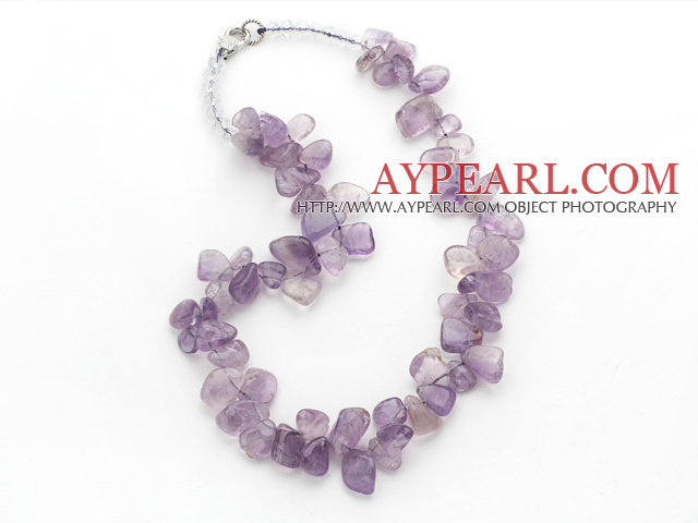 Light Purple Series Irregular Shape Top Drilled Transparent Amethyst and Clear Crystal Necklace