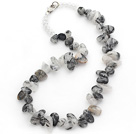 Wholesale Black Gray Series Irregular Shape Top Drilled Black Rutilated Quartz and Clear Crystal Necklace