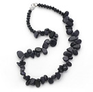 Wholesale Black and Blue Series Irregular Shape Top Drilled Blue Sandstone and Black Crystal Necklace