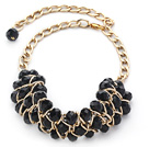 Wholesale Fashion Design Black Crystal Statement Necklace with Yellow Color Metal Chain