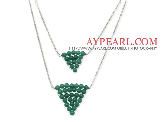 Fashion Style Triangle Shape Aventurine Wire Wrapped Necklace with Metal Chain