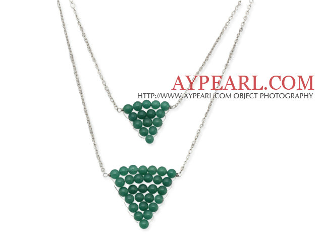 Fashion Style forme de triangle Aventurine fil enroulé Collier avec chaîne en métal