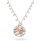 Nouveau Design Collier de perles d'eau douce blanc avec pendentif fil enveloppé et chaîne en métal