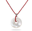 New Design 2mm Round Red Coral Necklace with Donut Shape White Shell Pendant