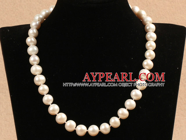 Best Mother Gift vakker 11-12mm Natural White Ferskvann Pearl part Halskjede med hjerte Clasp